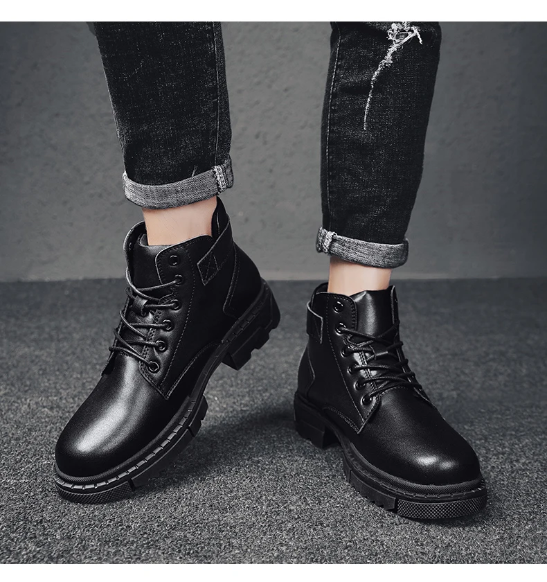 Fashion Sneakers Shoes Autumn Breathable Men Work Shoes Lace-up High Top Sneakers Mens Pu Leather Ankle Booties Mannen Schoenen