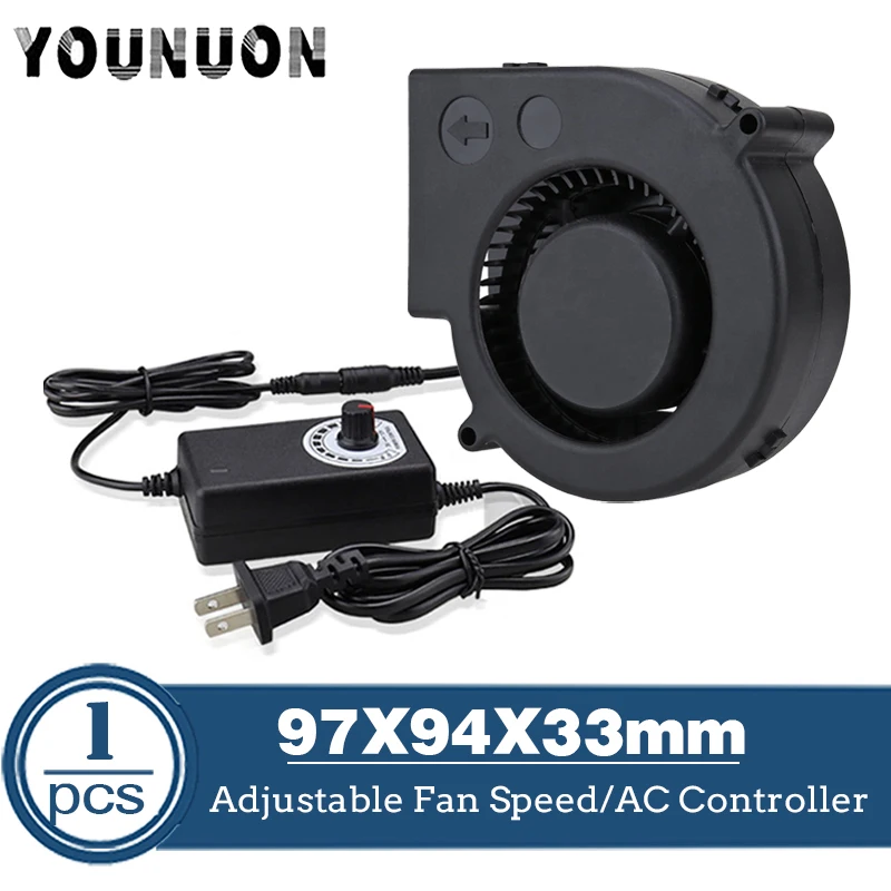 Ventilador de Refrigeração Centrífugo Velocidade Ajustável Ventilador Turbo Conector dc 97 mm 12v 97x94x33 mm ac 100v Adaptador de Alimentação 220v