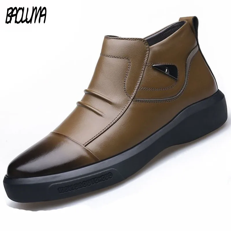 

2019 Brand Winter Men Boots Thick Plush Warm Men Snow Boots Quality Leather Men Ankle Boots Slip-on Male Casual Boot Sneakers