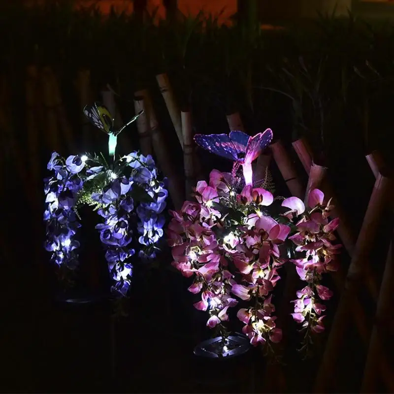 Solar LED Lawn Lamp Spike Garden Christmas Decor IP65 Butterfly Flower Outdoor Waterproof Yard Simulation Flower Landscape Lamp