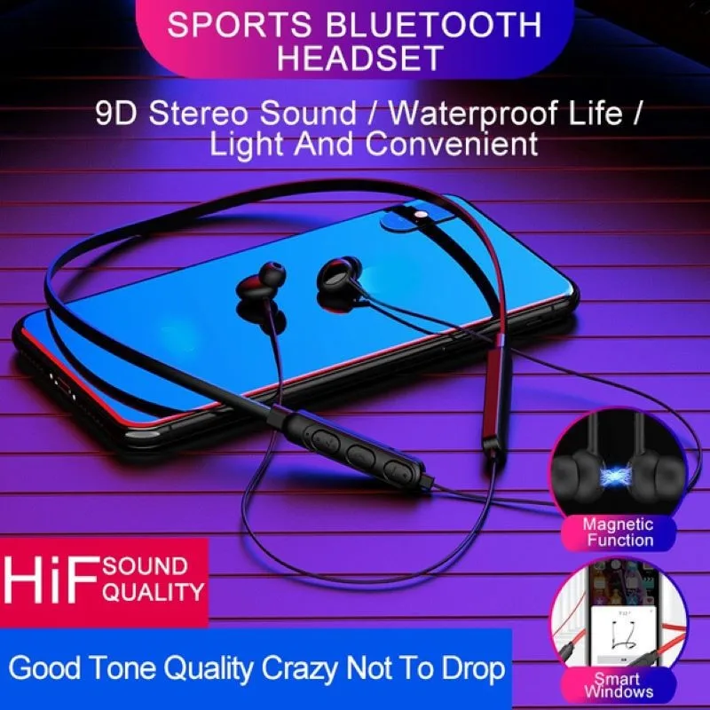 

Earphone Sports Neckband Magnetic Wireless 5.0 Bluetooth Stereo Earbuds Music Metal Waterproof Headphones With Mic For All Phone