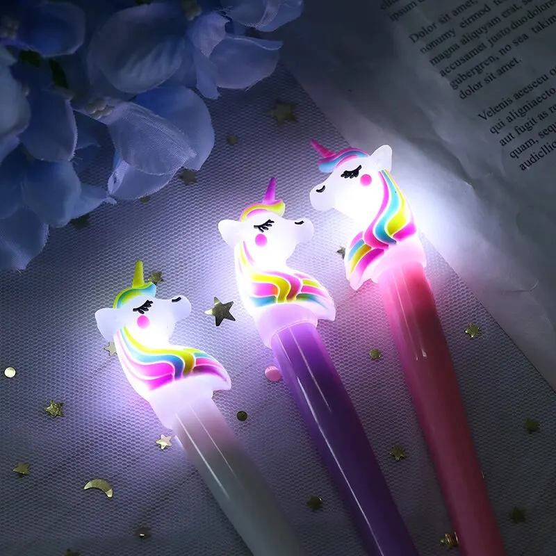 

1 Pcs Creative Cute Cartoon Gel Pen Novelty LED Lights Pen Student Writing Signing Pen Gift Stationery School Supplies