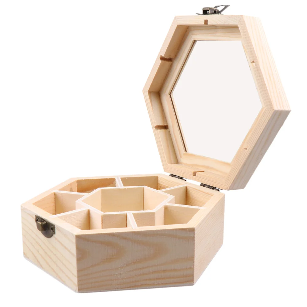 Wooden Box Storage Trifle Jewellery Plain Wood Boxes Watches Hexagonal LB 