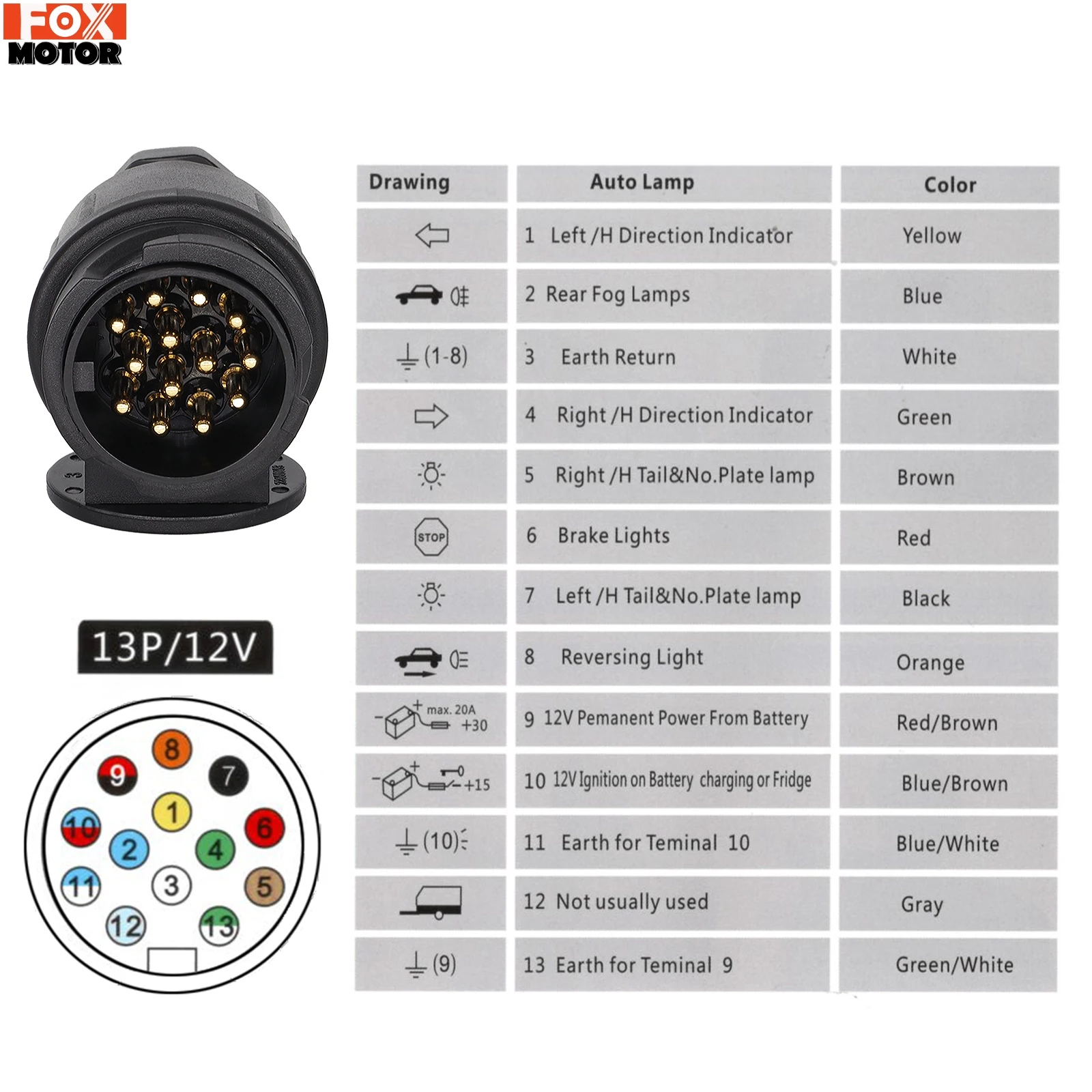 Enchufe de remolque de 13 Pines, 12V, barra de remolque de 13 polos, conector eléctrico para caravana, adaptador enchufe, accesorios para de remolques y accesorios| - AliExpress