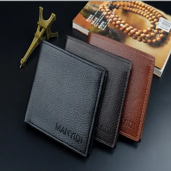 

New wallet men's short driver's license wallet fashion litchi grain 3 fold thin business youth soft wallet
