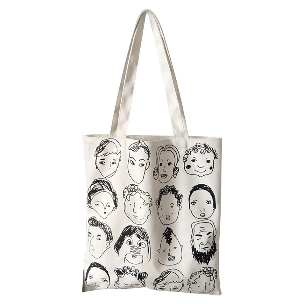 

FashionReusableShopping Bag Fashion Women Canvas Tote Bags Printing eco Bag Cartoon bolsa de compras Shopper Shoulder Bags