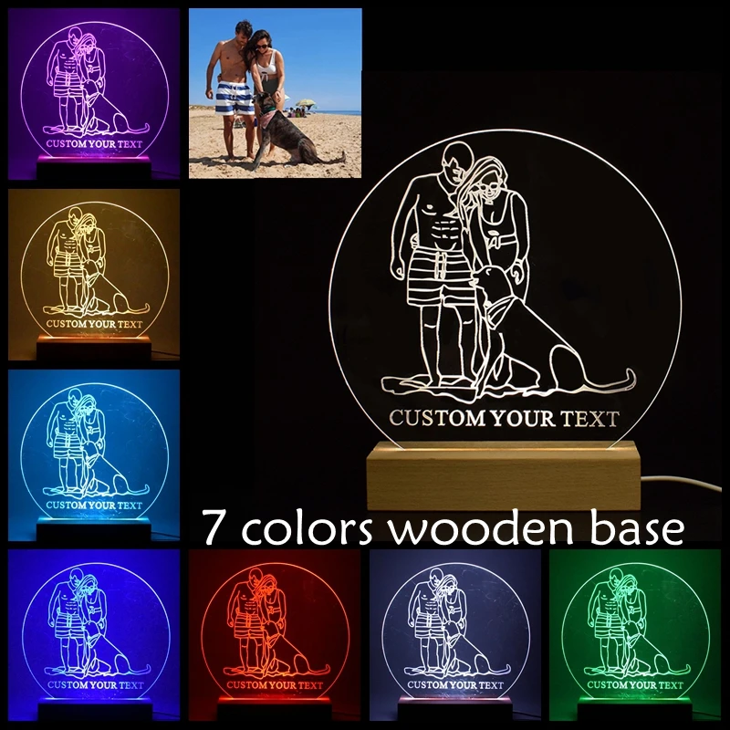 Custom Couple Photos 3D Illusion Led Lampara Nightlights Postmodern Style Multi Color Changing Decorative Lights for Xmas Gift