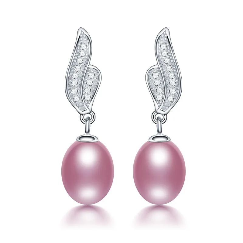 Фиолетовый Dainashi Fashion 925 Sterling Silver Zircon Drop Earrings Elegant Genuine Natural Freshwater Pearl Earrings for Women - Цвет камня: Фиолетовый