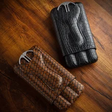 LUBINSKI из натуральной кожи тиснение сигары тюбик увлажняющего средства Портативный чехол для сигар инструмент 3 трубки W/сигары резак для хранения табака