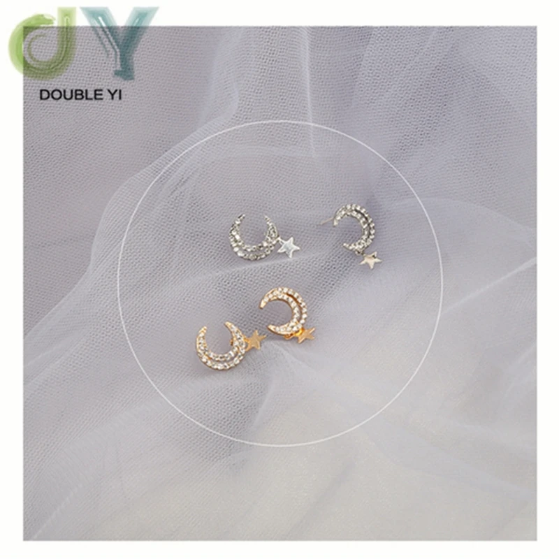 S925 Серебряные игольчатые серьги, простые, оригинальные, лунные, полые серьги, сплав, блестящие, с бриллиантами, звезды, для девочек, сердце, украшения