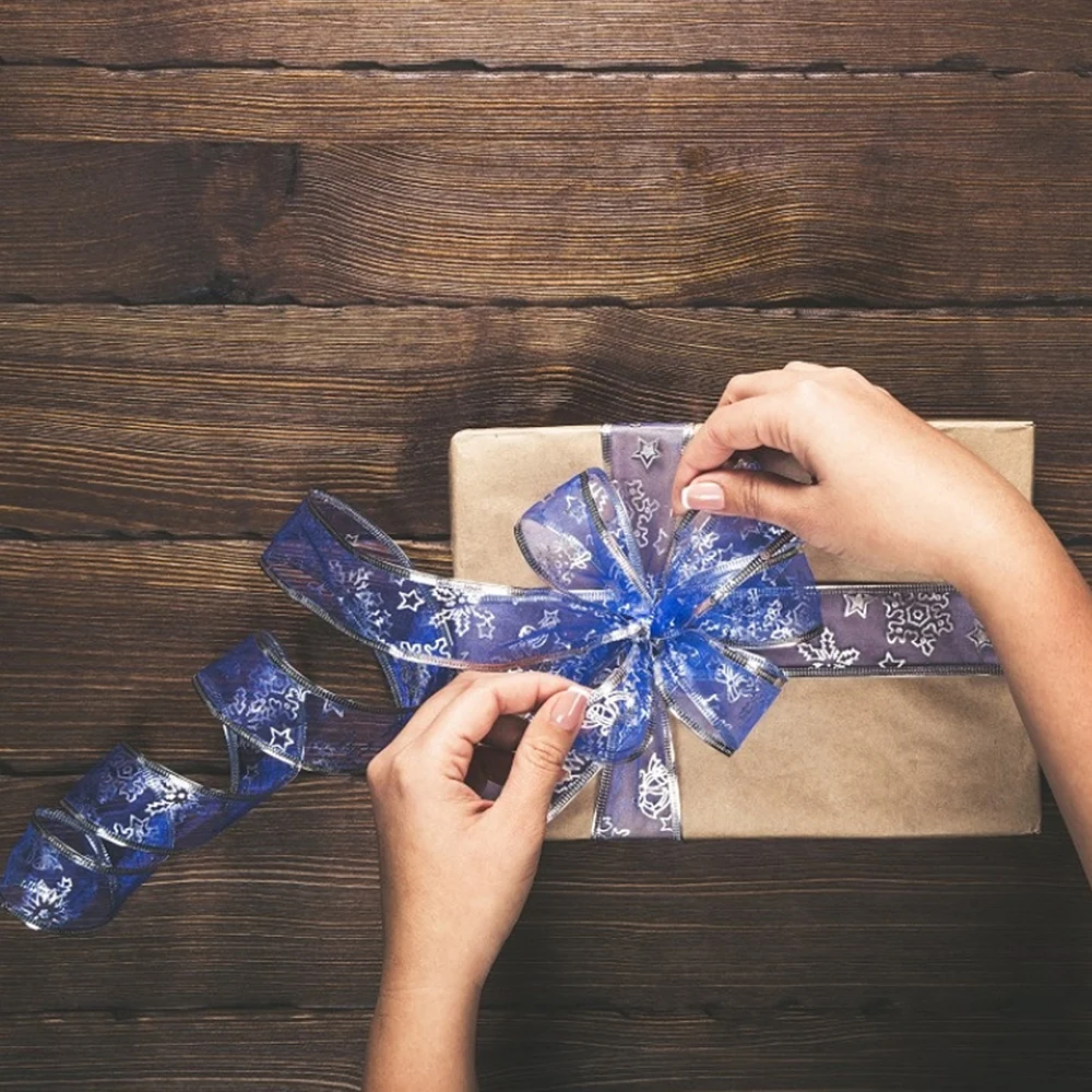 2 ярда Bling Star печатных органзы ленты для DIY Рождество год украшения подарочная упаковка Швейное Ремесло