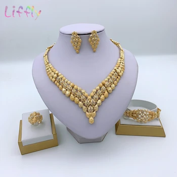 

Indian Fashion Jewelry Sets Elegant Woman Big Round Crystal Necklace Bracelet Earrings Ring Wedding Bridal Jewelry