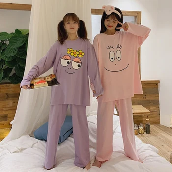

Spring And Autumn Pajama Set Girl Cute Big Eyes Sister Two-piece Suit Home Service O-neck Long Sleeve + Trousers