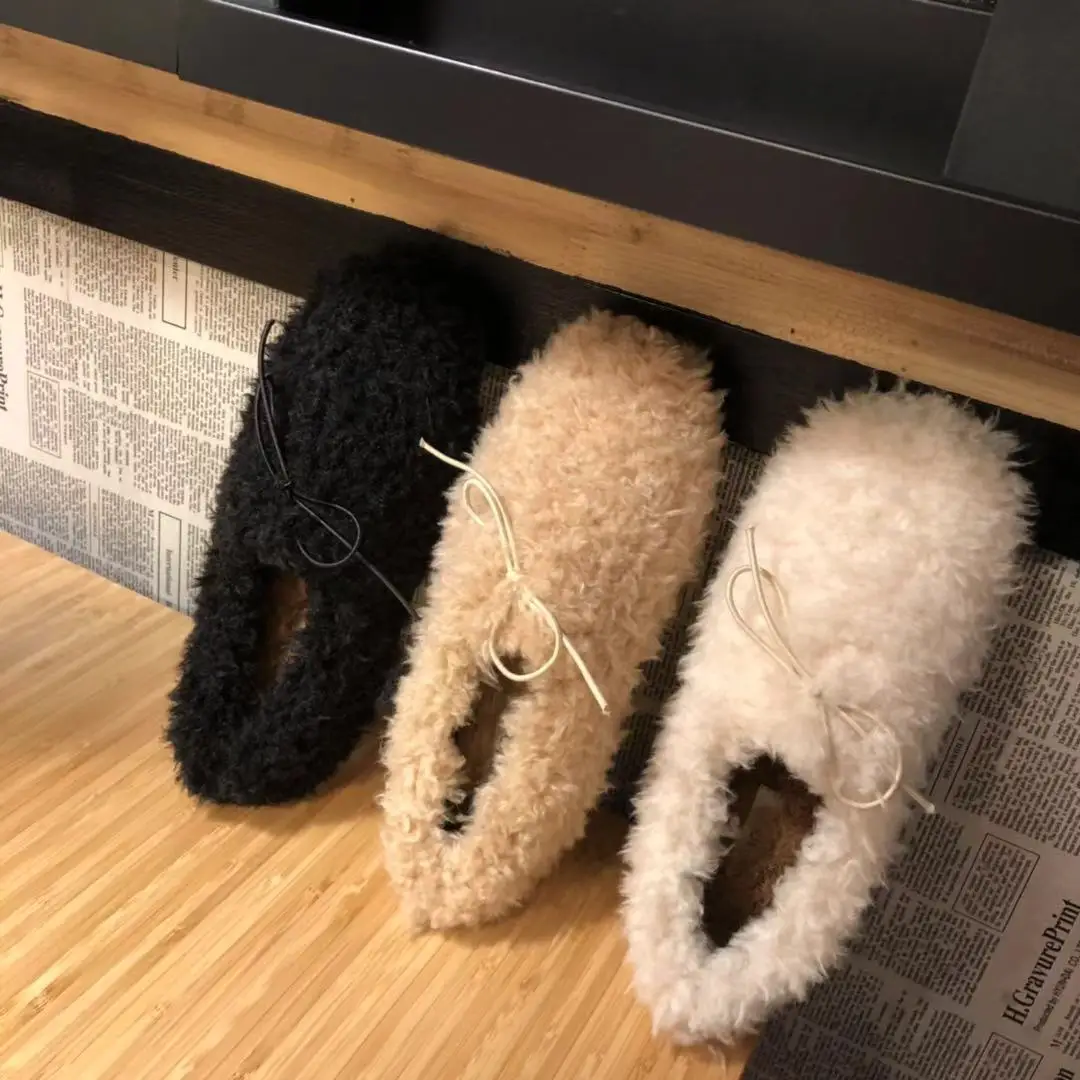 

Photo Shoot Online Celebrity-Elegant Flat Fluffy Shoes plus Velvet Warm Loafers Versatile Moccosins