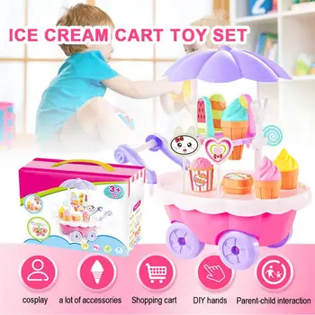 

Children Play House Toy Girls Ice Cream Cart Toy Set Children Assembly Kitchen Playsets For Birthday Christmas Gift