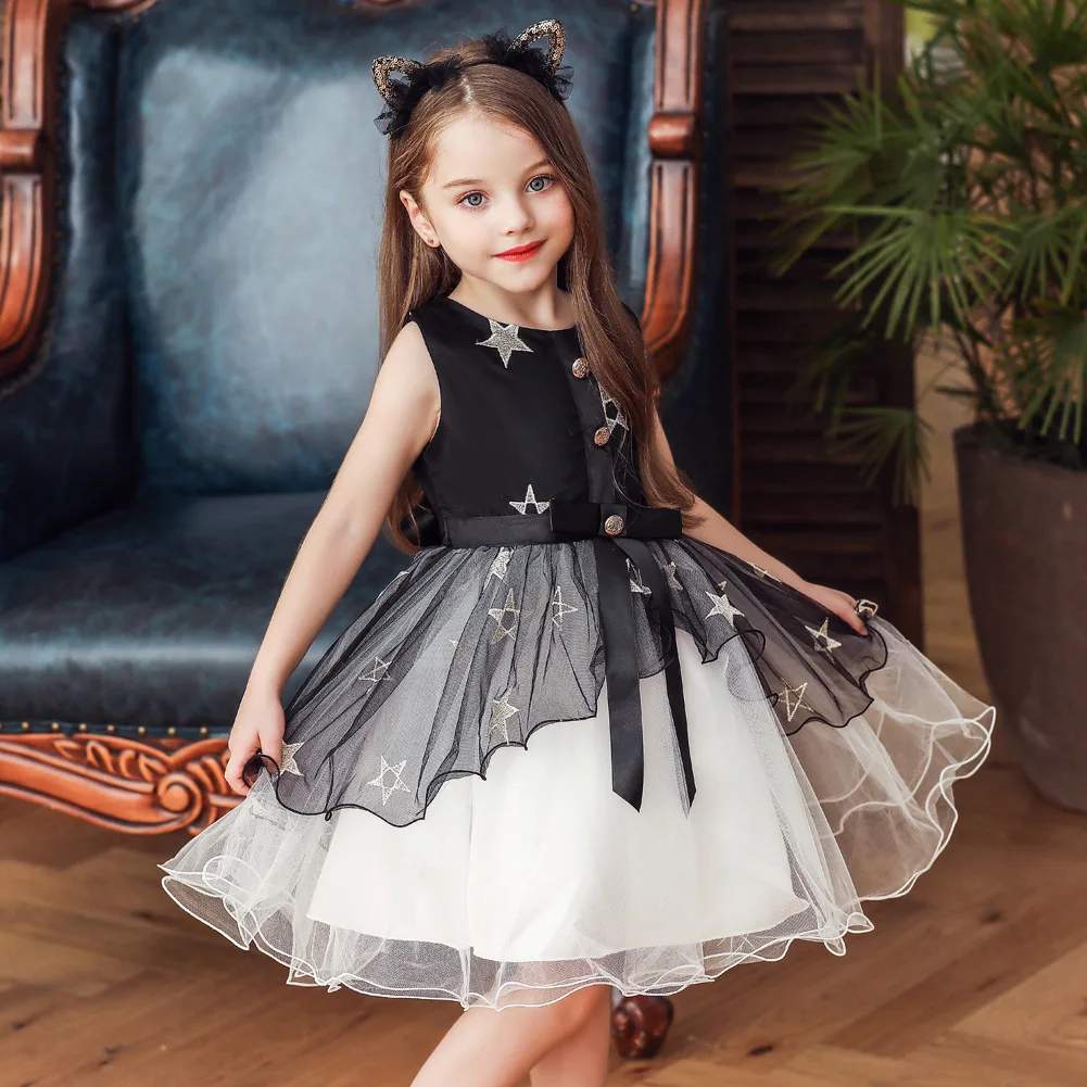 Детское платье детская одежда с вышивкой в виде звезд детские платья-пачки, детское торжественное платье, одежда свадебные вечерние платья