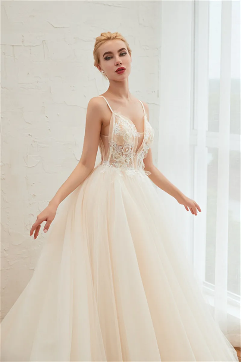 Роскошное Свадебное платье с длинным шлейфом Vestido De Noiva Романтические свадебные платья без спинки платье с жемчугом De Mariee