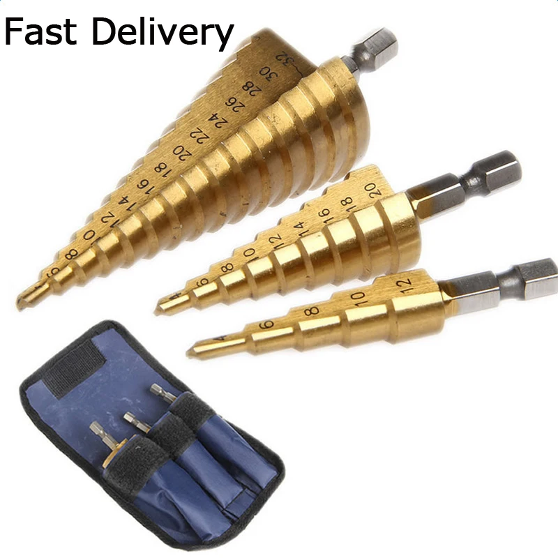 

HSS Step Drill Bit Driver Bit Drill Cone Hole Cutter Taper Metric 4 - 12 / 20 / 32mm 1 / 4 "Titanium Coated Metal Hex Core Bits