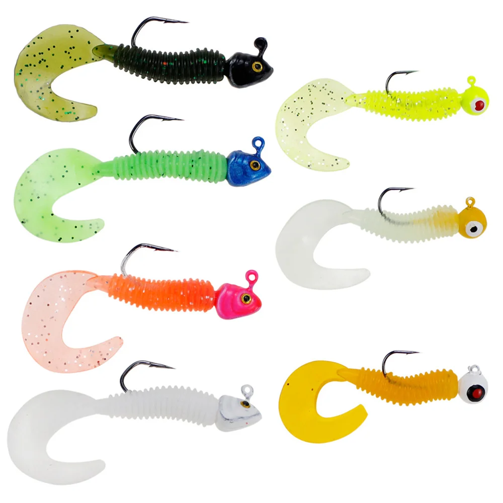 17 Pcs/Box Fishing Lures Kit Jig Head Soft Lures Inshore Fishing Baits  Flexible Vinyle Artificial Lures Worm Hook Small Swimbait