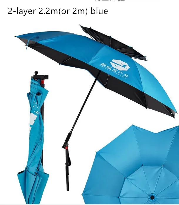 2-2,4 м 2-слой костыль рыболовный зонтик на открытом воздухе Сверхлегкий Кемпинг углеродное волокно кости непромокаемый солнцезащитный складной тент на платформе - Цвет: 2-layer 2.2m blue