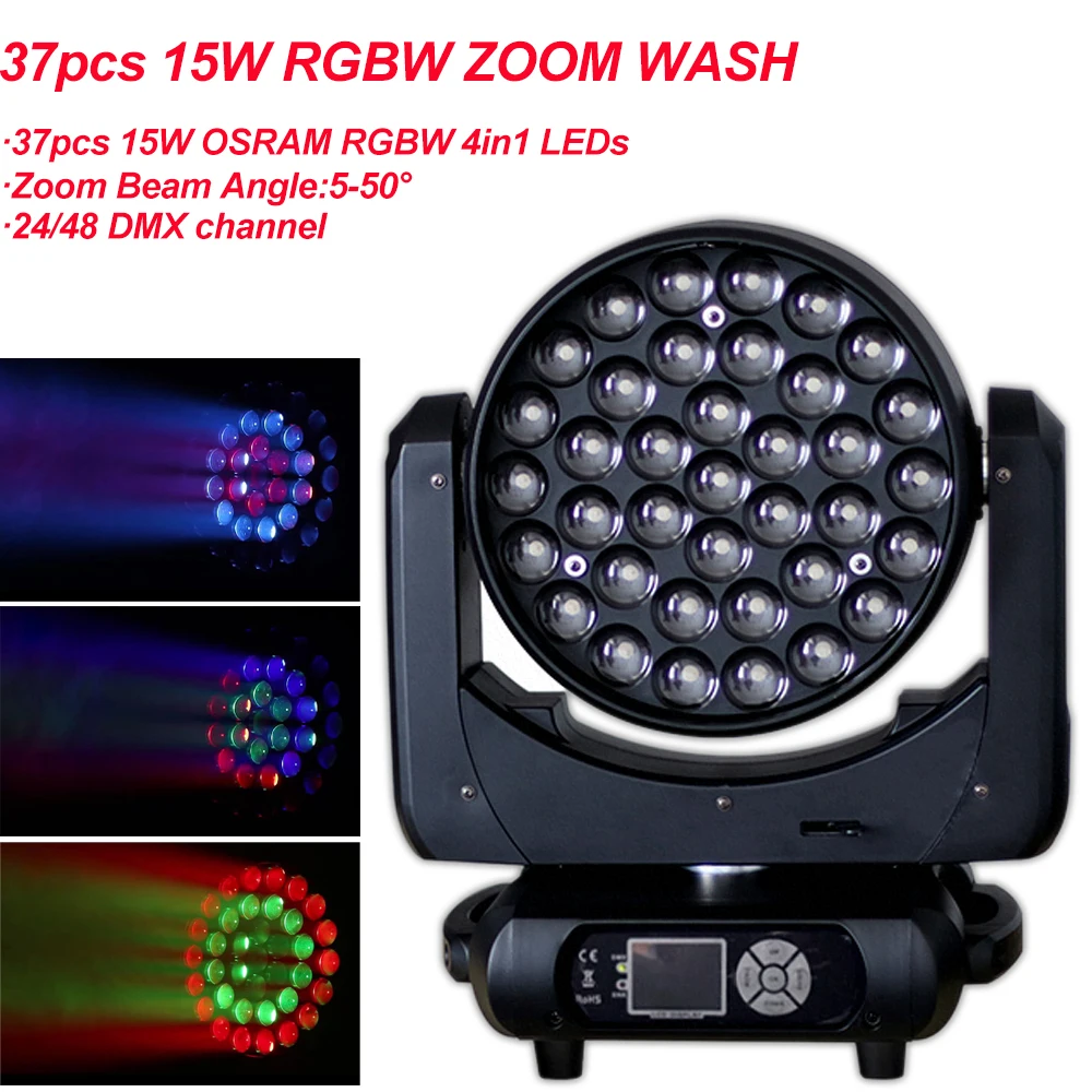 New 37x15W Perfect Zoom Wash Color Mixed Moving Head Light LED Beam Wash Stage DJ Christmas Effect Light WIth Flight Case