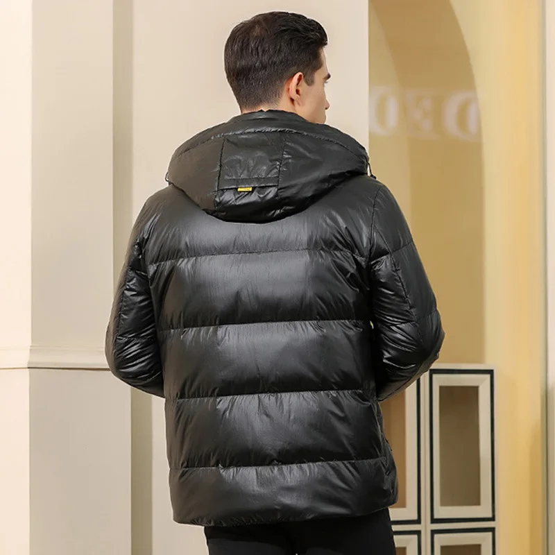 Зимний пуховик мужской короткий стиль утолщенные глянцевые пуховые пальто Модная молодежная Теплая мужская одежда Высокое качество мужские пальто