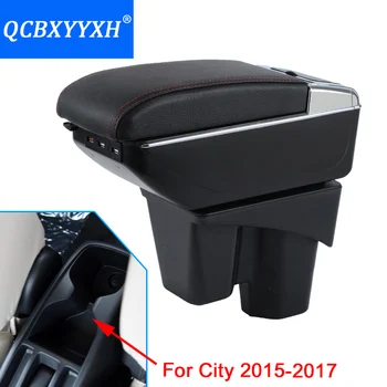 

Car-Styling For Honda New City 2015-2017 Armrest Box Central Store Content Storage Box With Cup Holder Ashtray PU Leather Cover