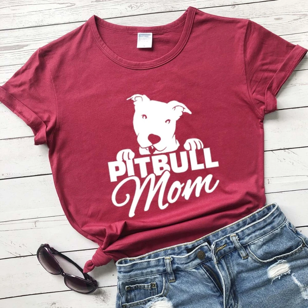 Футболка Pitbull Mom для мам Повседневная забавная женская футболка с круглым вырезом