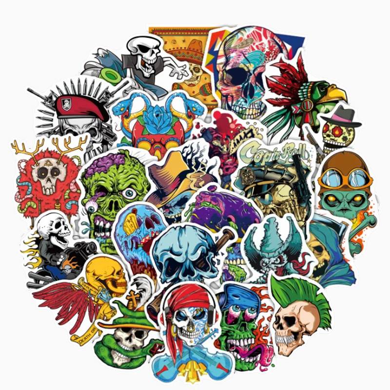 

10/30/50PCS Horror Skull Creative Boy Hip Hop Punk Notebook Sticker Graffiti Decoration Cartoon Popular Toy Wholesale