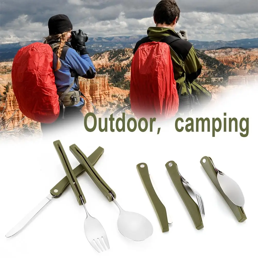 Portable Mini Cutlery Set Outdoor Hiking Tools Folding Cutlery Set Camping Picnic Stainless Steel Spoon Cutlery Tableware Set