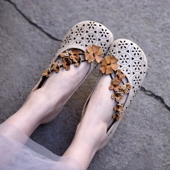 

Artmu Origional Flower Shallow Mouth Women Shoes Flat Moccosins Hollow out Handmade Shoes Genuine Leather Soft-soled Shoes New