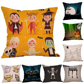 

Halloween Pillowcase Pumpkin Halloween Throw Pillow Covers Set, Cotton Linen Decorative Square Cushion Perfect for Parties