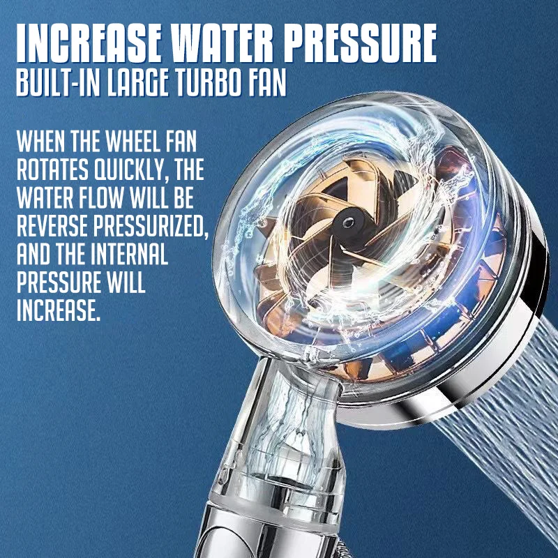 Pressurized Nozzle Turbo Shower Head One-Key Stop Water Saving High Pressure Shower Head Magic Water Line Bathroom Accessor 2
