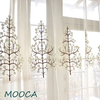 

Fashin tree embroiderd white curtain for living room grommet curtain 3d embroidered