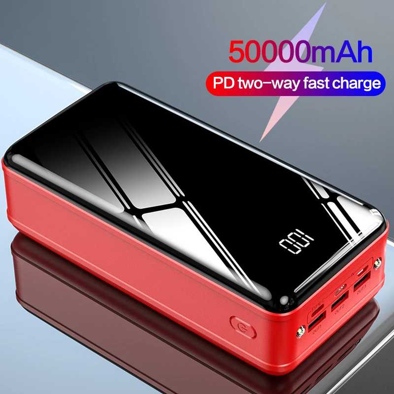 50000mah Large Capacity Power Bank PD 18W Quick Charge 3USB Type C External Battery LED Display Dual USB Power Station portable charger for android