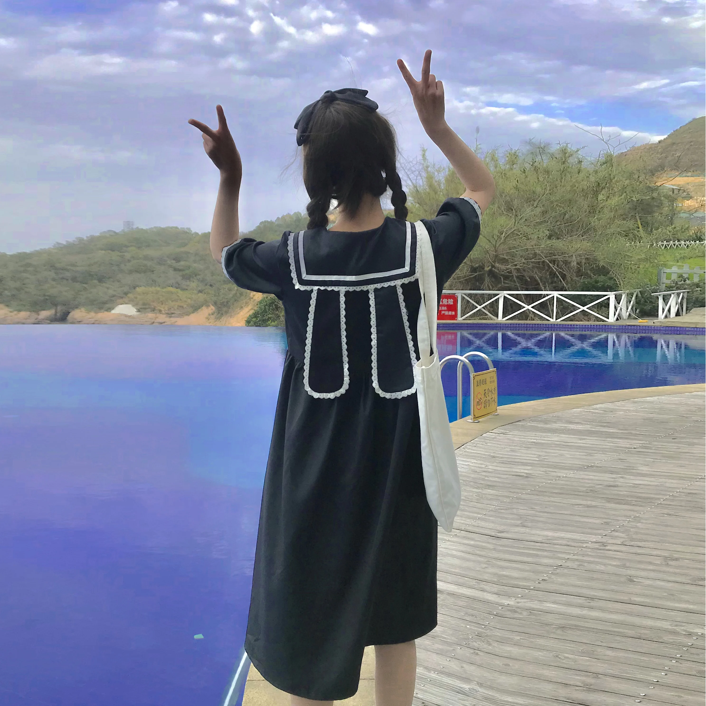 Cute Rabbit Ears Navy collar Dress Female 2020 Summer new Japanese Retro Student Sweet Short sleeve High Waist Mori Girl | Женская