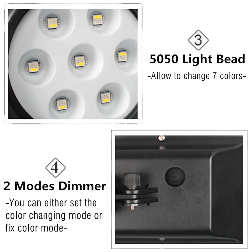 Солнечный Прожектор, светильник для забора, 7LED, газон, лампа для дома, RGB, открытый, садовый, ландшафтный, энергосберегающий, экологичный IP65