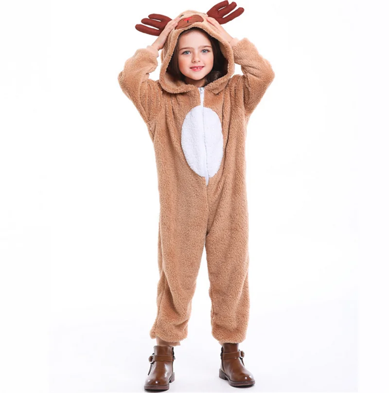 Хаки Kids Adult Christmas Reindeer Moose Jumpsuit Costumes Cosplay Animal Elk Ball Party Fancy Dress Parent- Child Reindeer Costume - Цвет: Хаки