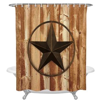 

Wood Textured Texas Star Waterproof Shower Curtain Drapes Polyester Fabric Extra Long Bathroom Curtain Toilet with Hooks