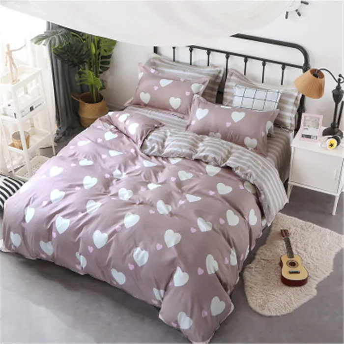 JDDTON Classical Style Bedding Set AB Side Colorful Pattern Bed Set Duvet Cover Sheet Pillowcase Set Fashion Home Bedding BE024 - Цвет: Grey Love