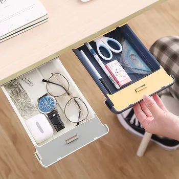 

2793 under the Table Drawer-type Key Storage Box Office Desk Top Students Stationery Box Table Bottom Hanging Hidden Pen Case
