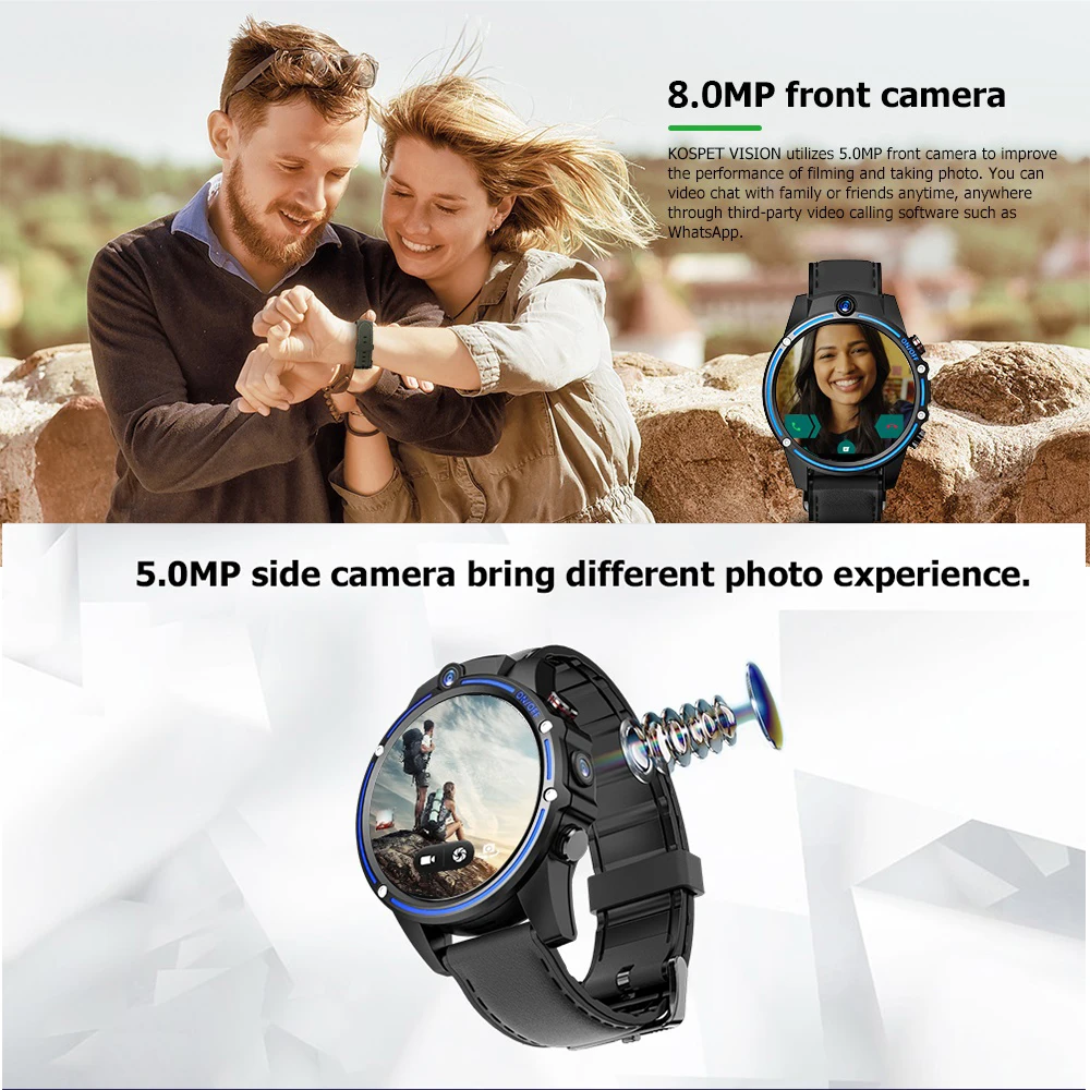 Kospet Vision Smart Watch Phone 1.6inch 4G LTE 3G+32G 8.0MP Front-facing Dual Camera Video Call 800mAh Google Play Smart Watch