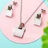 Christmas Fashion Female Woman Jewelry Set Gold Square Pendant Necklace Charm Green & Red Bar Stud Earrings Jewelry Gift ► Photo 2/6