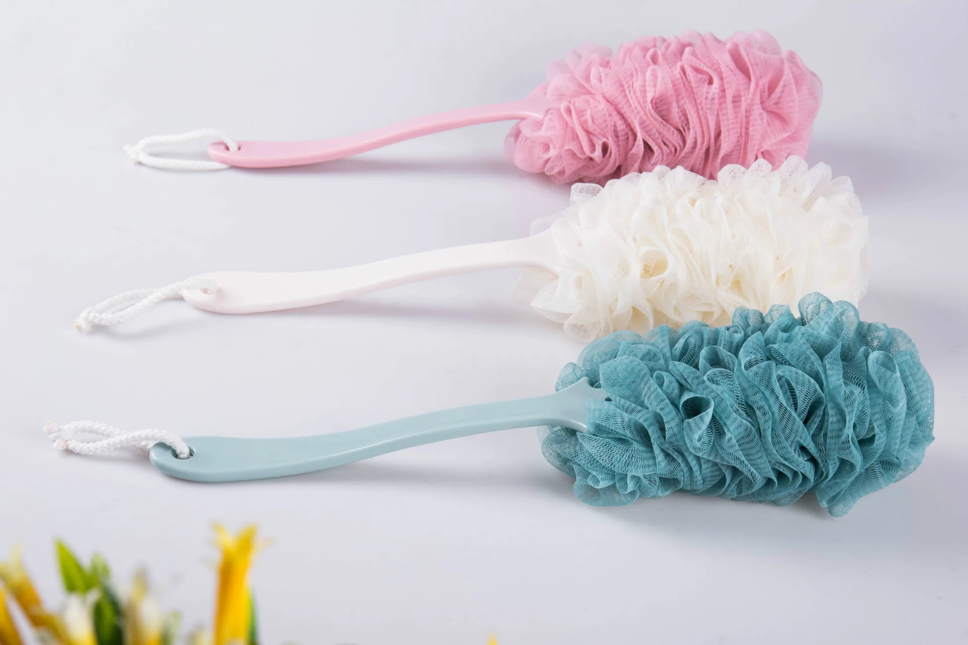 Loofah Толстая противоскользящая длинная ручка в европейском стиле, цветная ванна, сетчатая губка для ванной, банная губка, Новая S