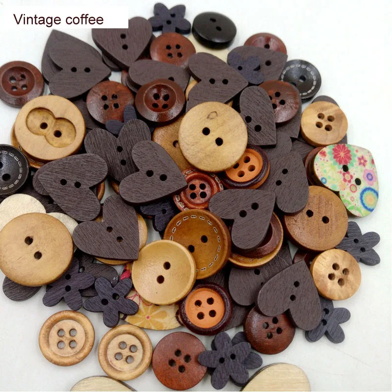 vintage coffee 2 отверстия для пошива швейных изделий Деревянные Кнопки Scrapbooking DIY Швейные Ремесло Швейные Кнопки смешанные аксессуары для детской одежды - Цвет: vintage coffee