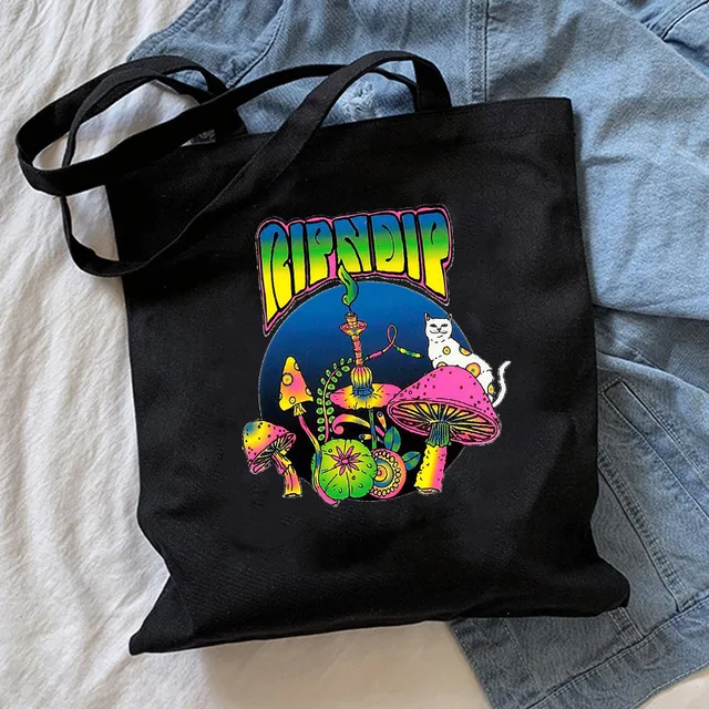 Mushroom Shoulder Bag Canvas Bag Harajuku Shopper Bag Fashion Casual Summer Shoulder Bags Tote Shopper Bag Border Collie 7