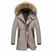 Русская зима, новинка, мужская длинная куртка на белом утином пуху, для холодной и теплой погоды, утолщенная, с большим меховым воротником, повседневная, с капюшоном, ветрозащитная, пуховая куртка