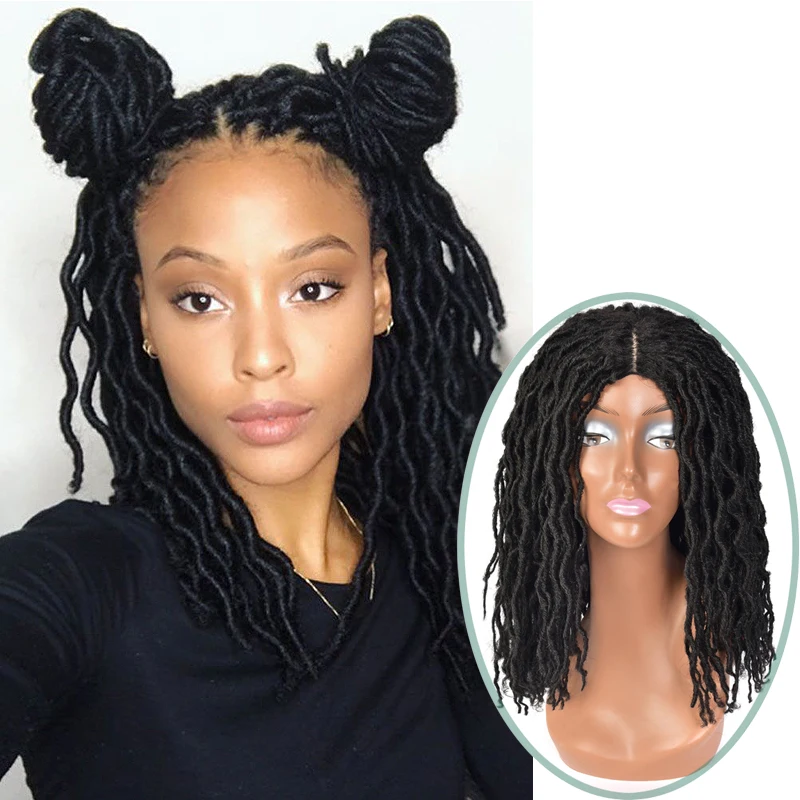 Богиня Locs коса Парики дредлок кудрявый парик короткий твист натуральный черный