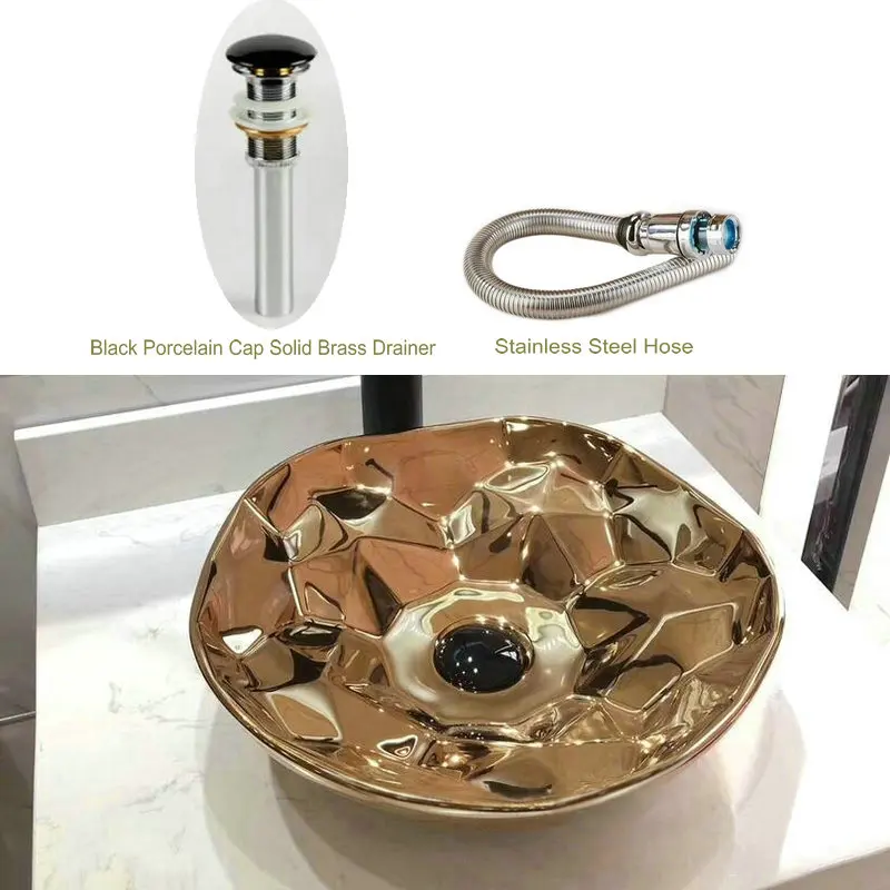 Sink1 Package 1 Современная стильная розовая Золотая Серебряная столешница круглая раковина тщеславие керамическая раковина для ванной - Цвет: Sink1 Package 1