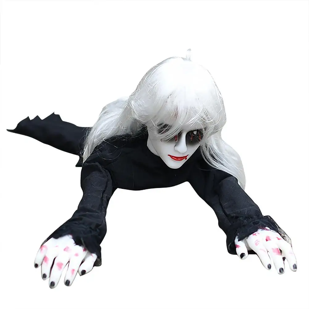Украшения для Хэллоуин-вечеринки дизайн ужасов ползающие призраки Голосовое управление игрушка дом с привидениями побега длинные волосы Ползания призрак - Цвет: Black